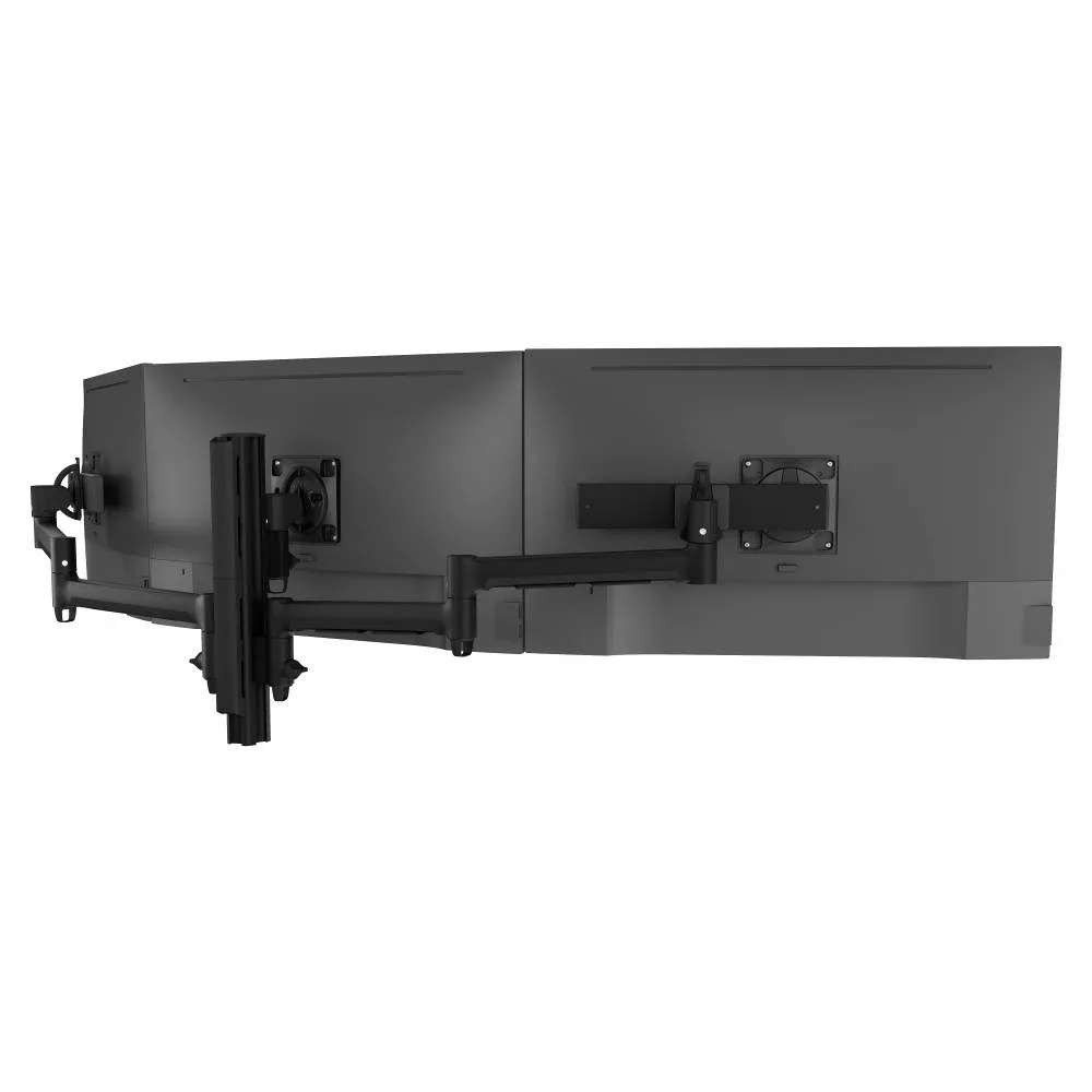 Atdec triple monitor mount with sliders on a medium post in black