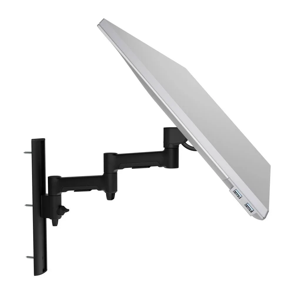 Atdec AWMS-46W35 single swing monitor arm on a wall channel in black