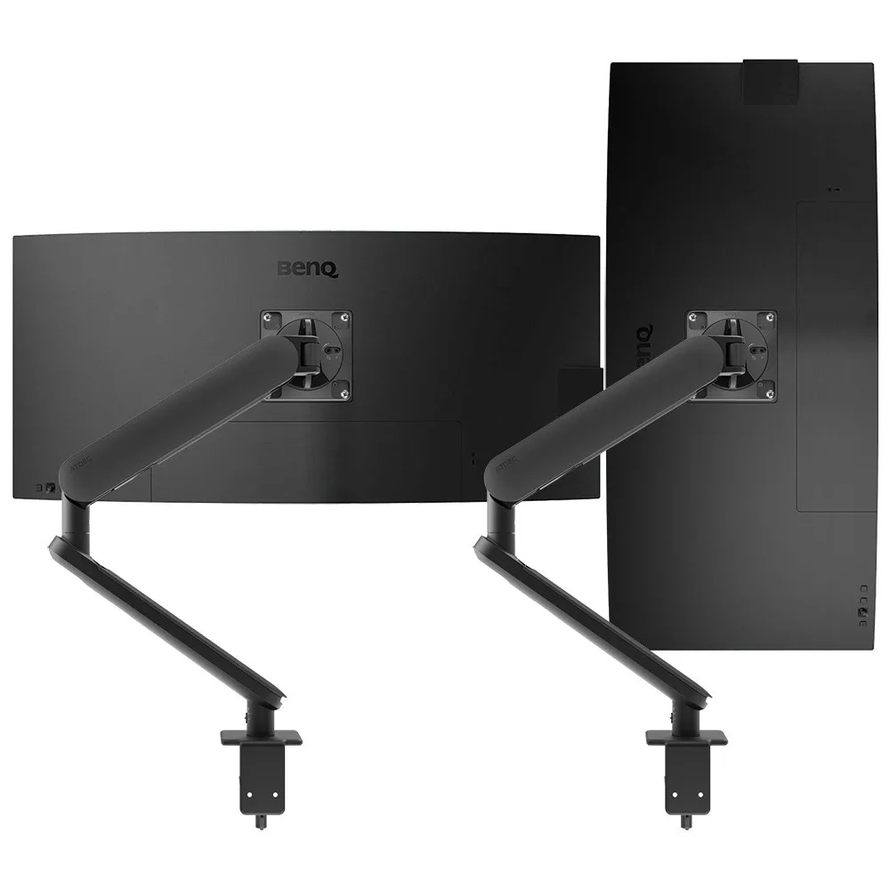 Atdec Ora Duo monitor arms holding two monitors side by side