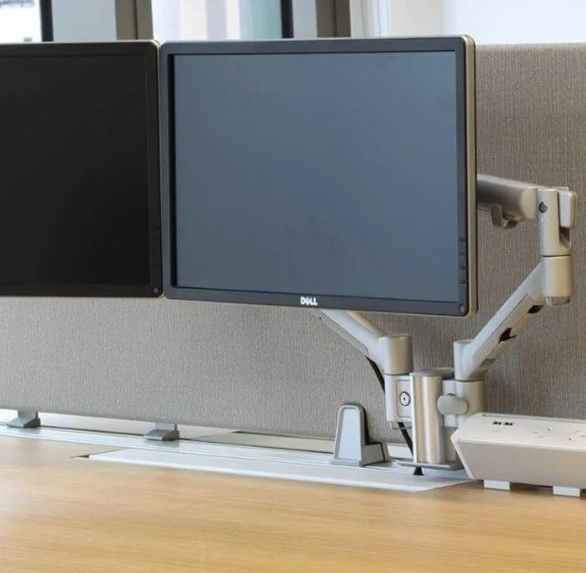 Workstations with Atdec monitor arms in DLA Piper's refurbished Sydney office